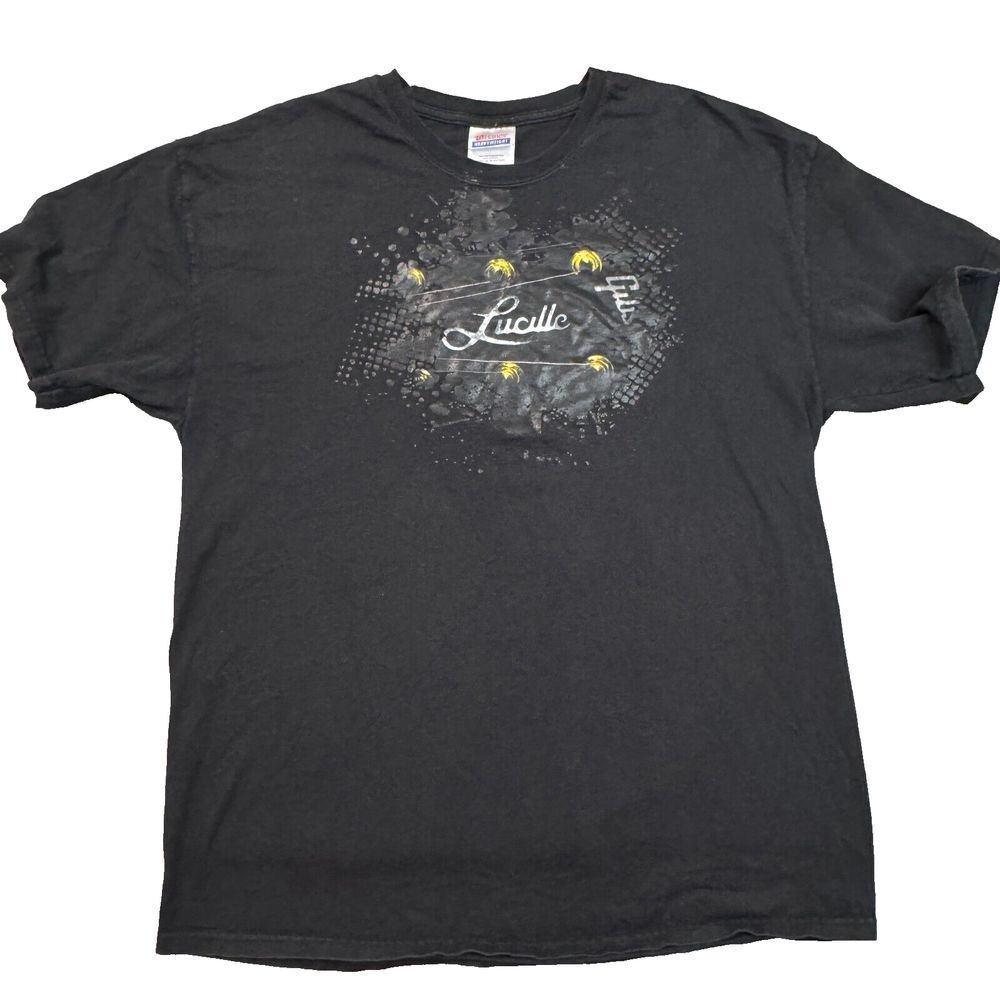 Vintage Gibson Lucille‎ Black T-shirt Size XL Short Sleeve Hanes Tag